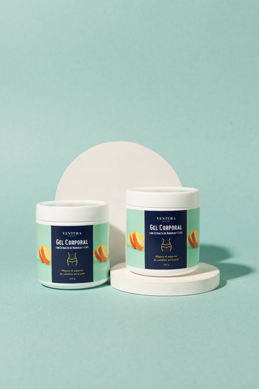Gel corporal reductor de celulitis con extracto de naranja y café