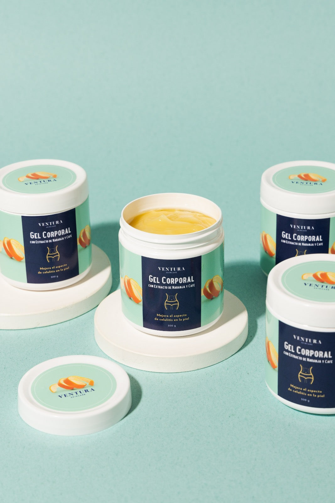 Gel corporal reductor de celulitis con extracto de naranja y café